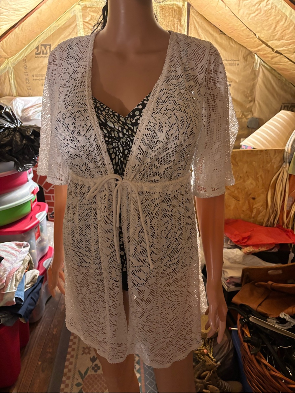 Women’s White Crochet Tie-Front Swim Cover-Up Size L/G 12-14